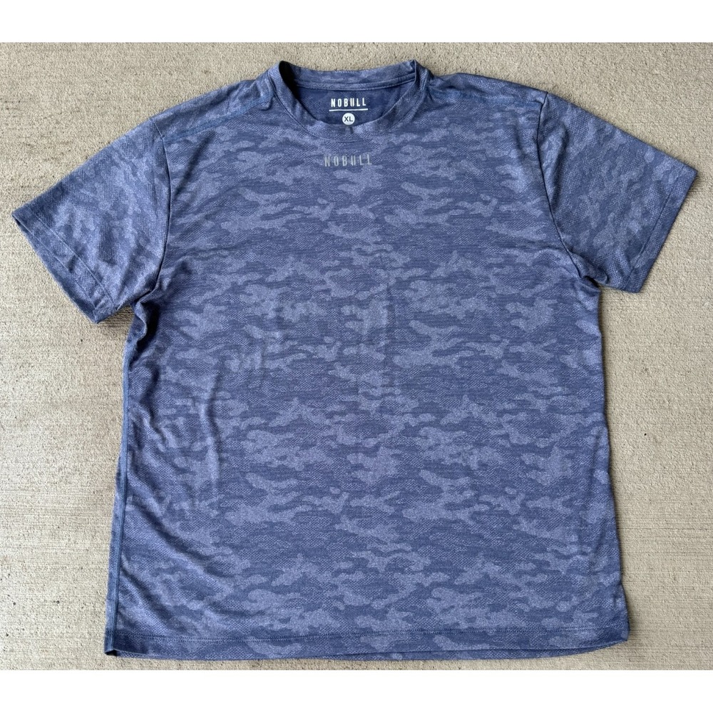 Nobull Mens T-Shirt Blue Camo Logo Print Short Sleeve Crew Neck Workout Size XL